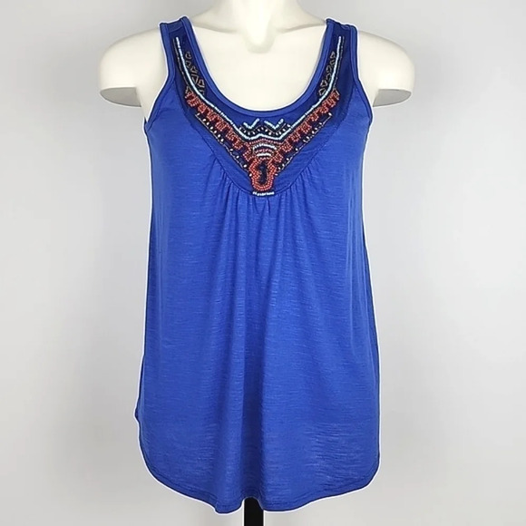 **Carole Rose Cobalt Blue Tank Top Beaded Round Neckline Lightweight Size Small - Picture 1 of 12